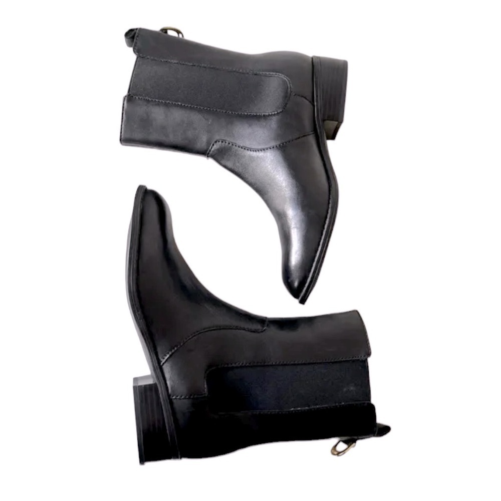 Lauren Ralph Lauren Black Leather Ankle Boots with Gold Buckle Accent - Picture 7 of 9